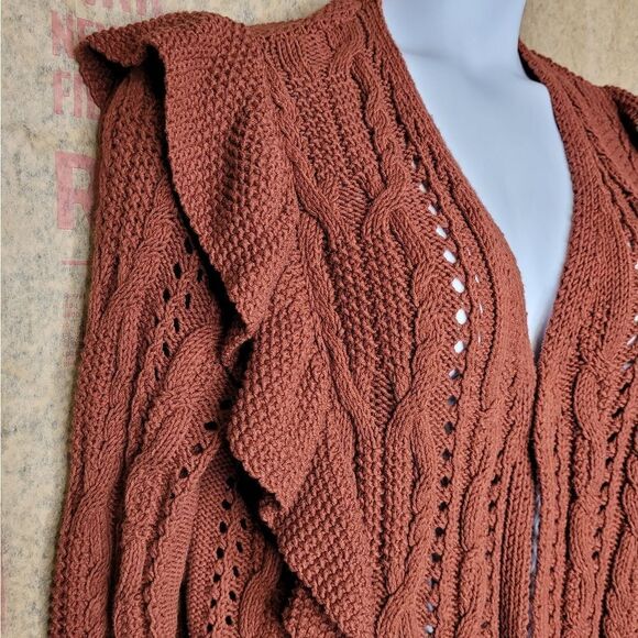 UNIVERSAL THREAD rust open front ruffle cardigan sweater L - Picture 6 of 8